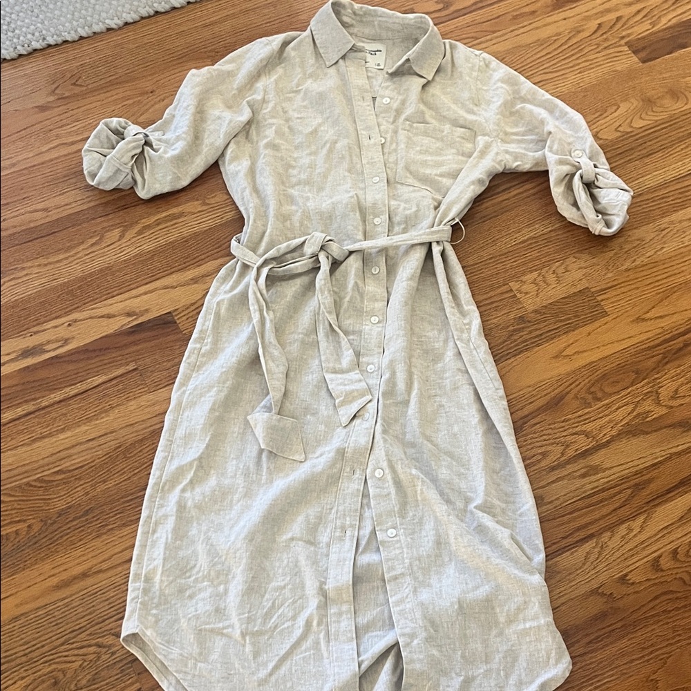 Abercrombie & Fitch Light Khaki Linen Shirt Dress, XS